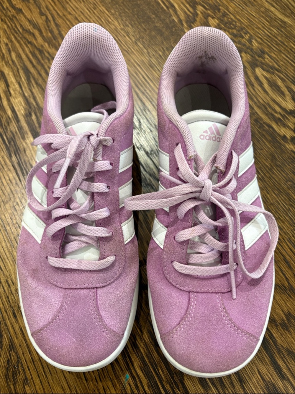adidas Pink Suede Lace-Up Sneakers with White Stripes